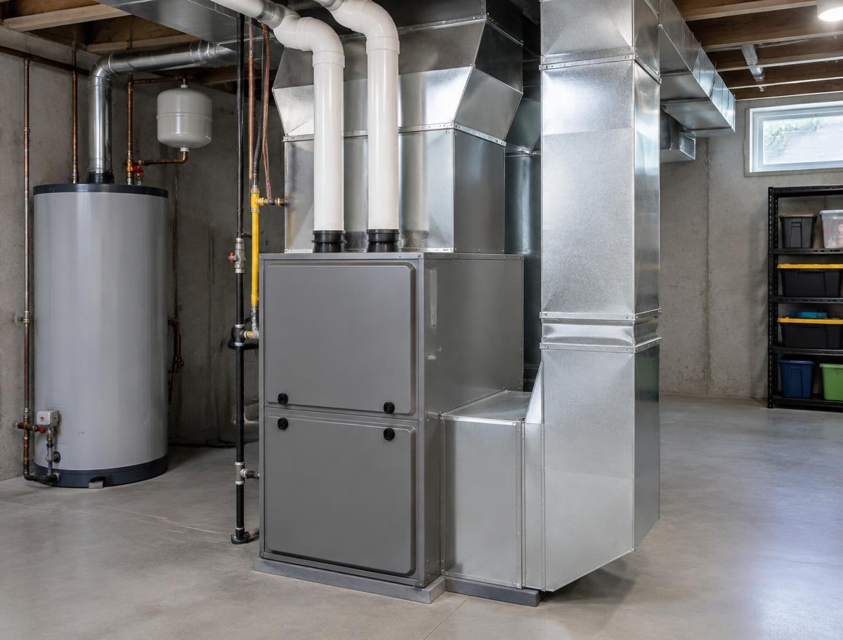 High-efficiency furnace and ductwork
